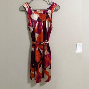 Picadilly Satin Geometric Print Dress Tie Back Multicolor